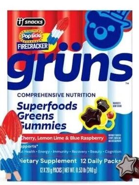 grüns Superfoods Greens Gummies - Firecracker Red/White/Blue